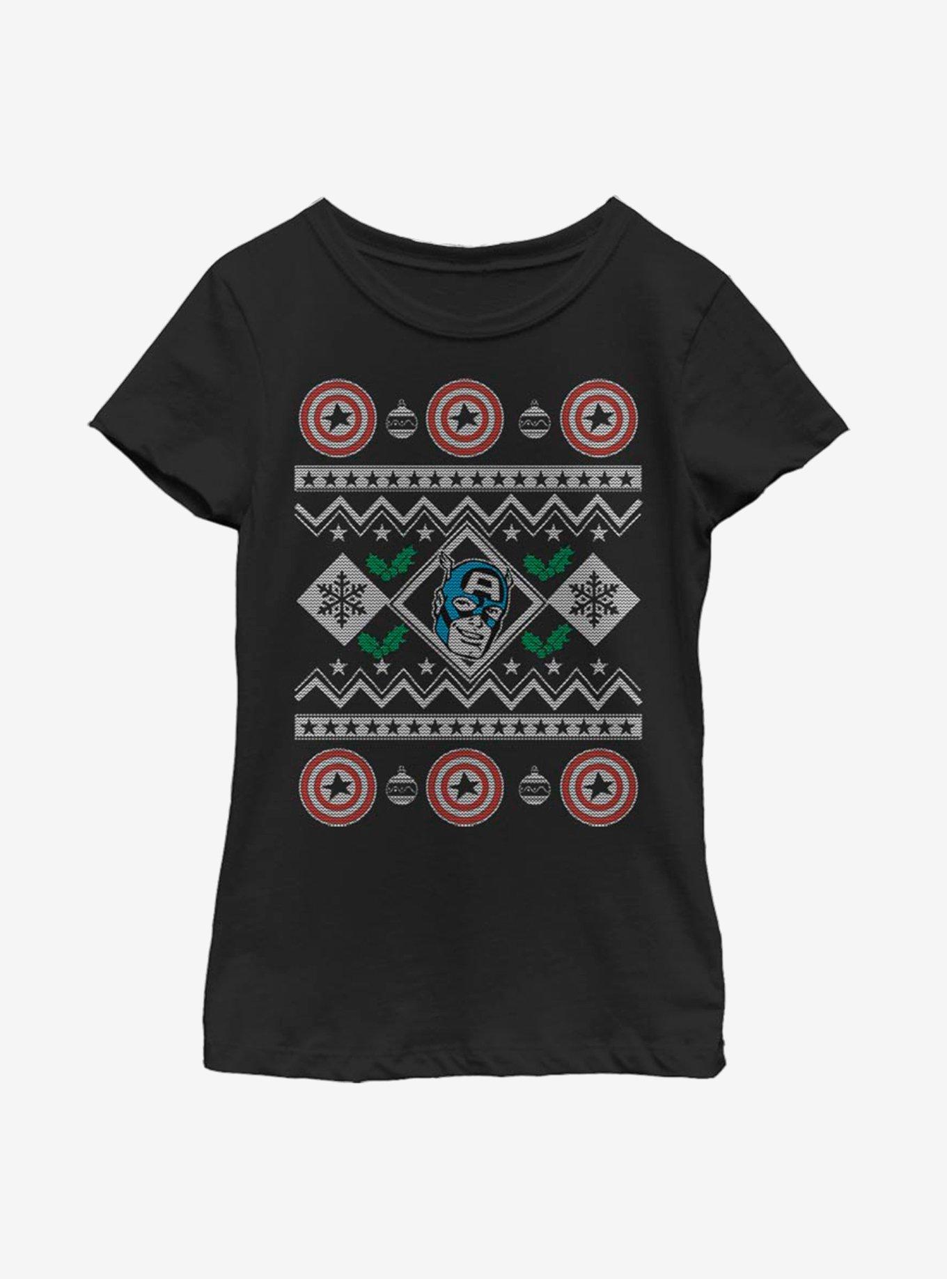 Marvel Captain America Christmas Pattern Youth Girls T-Shirt, , hi-res