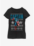 Marvel Captain America Action Christmas Pattern Youth Girls T-Shirt, BLACK, hi-res