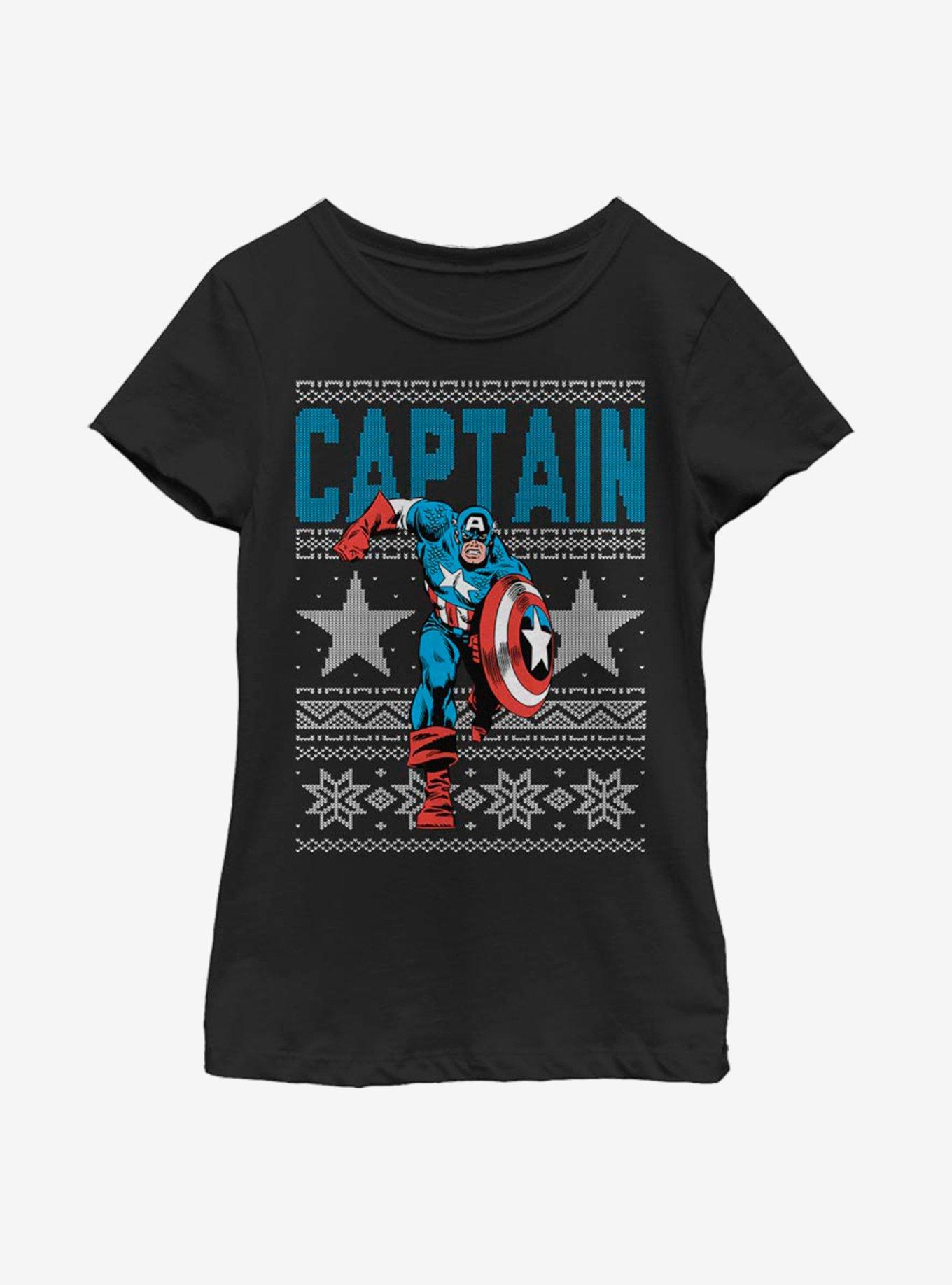 Marvel Captain America Action Christmas Pattern Youth Girls T-Shirt, , hi-res