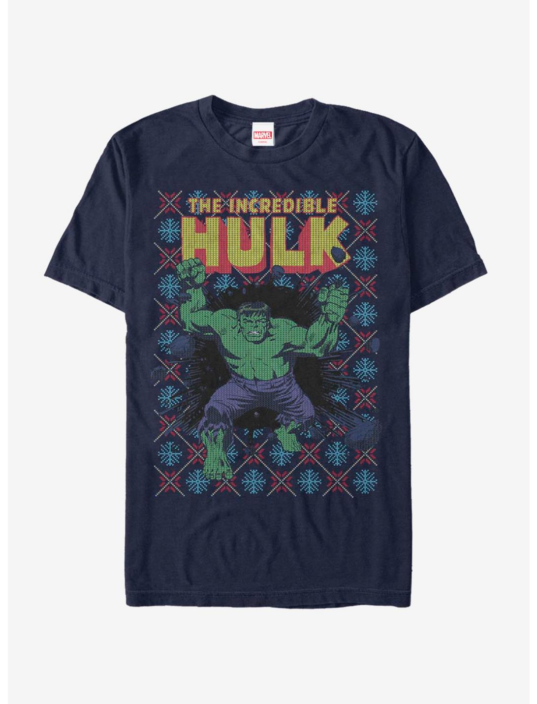 Marvel Hulk Smash Christmas Pattern T-Shirt, NAVY, hi-res
