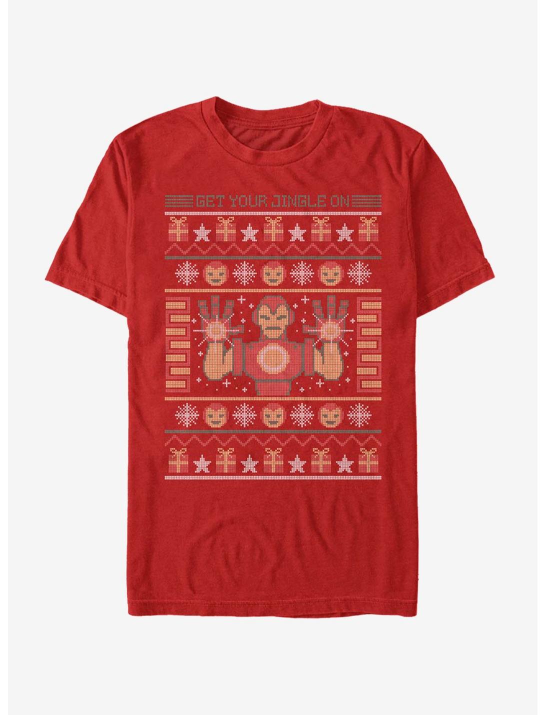 Marvel Iron Man Pixel Christmas Pattern T-Shirt, RED, hi-res