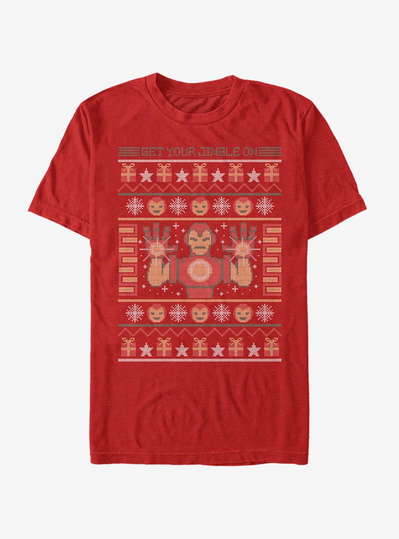 Marvel Iron Man Pixel Christmas Pattern T-Shirt - RED | BoxLunch