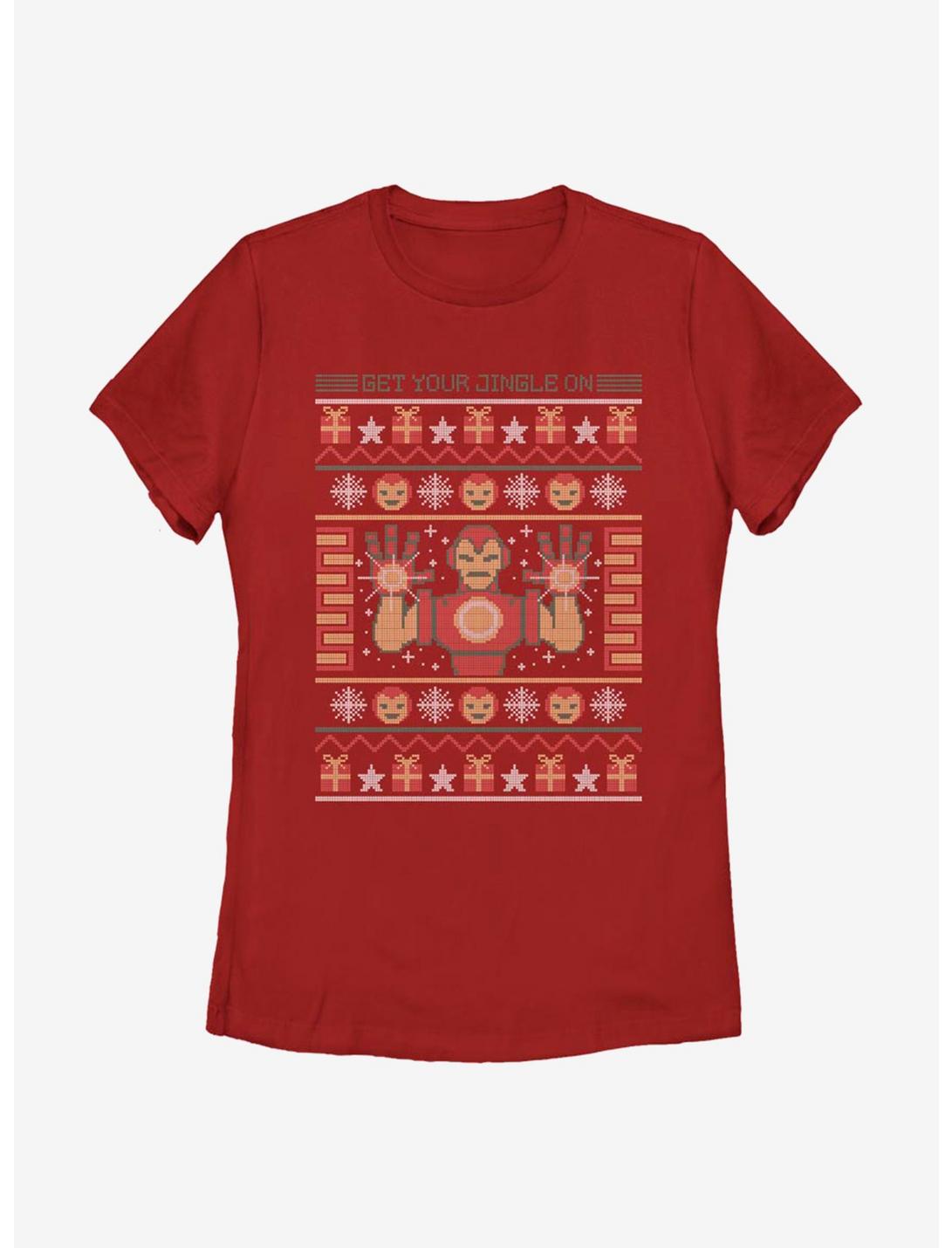 Marvel Iron Man Pixel Christmas Pattern Womens T-Shirt, RED, hi-res