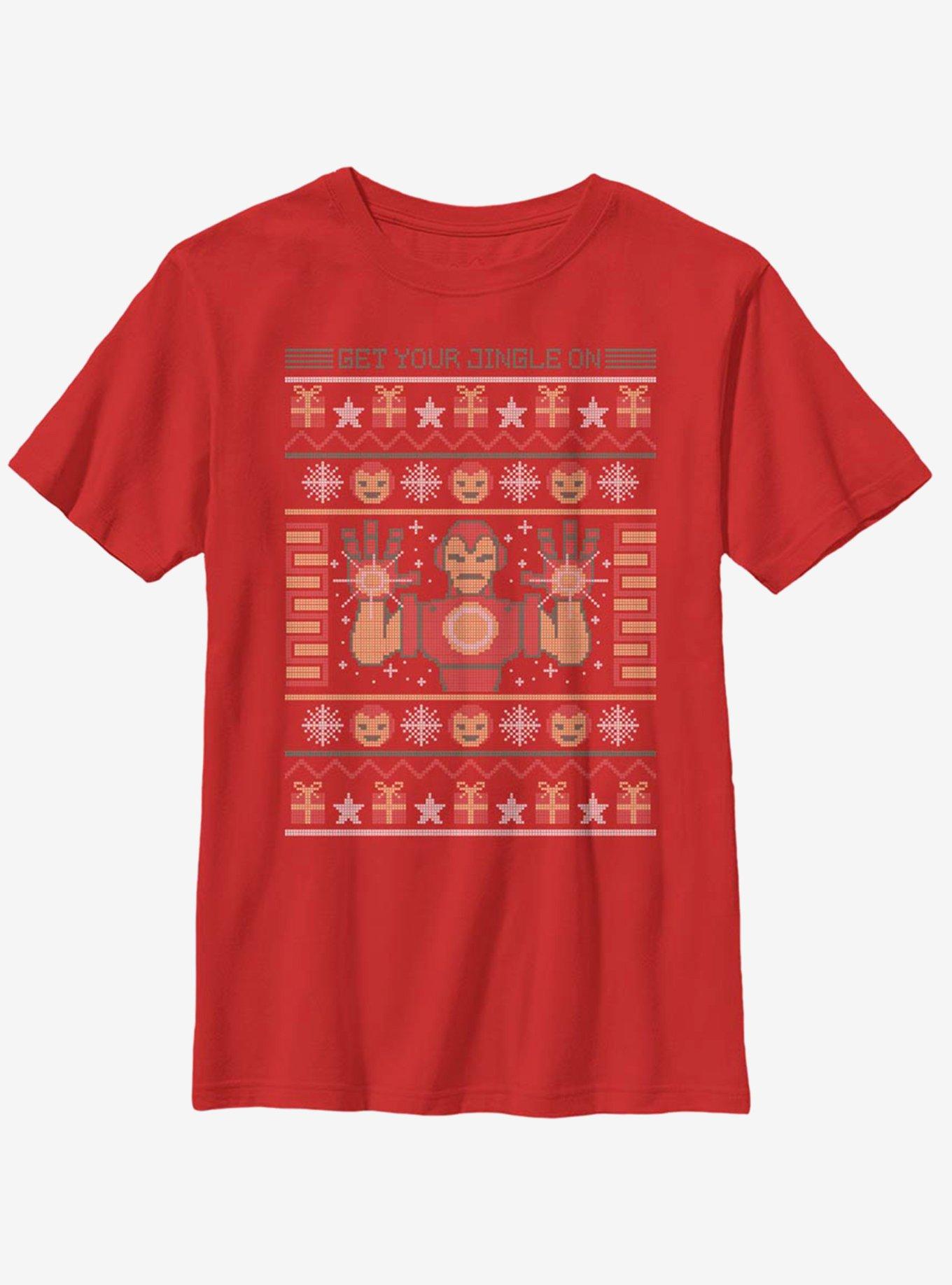 Marvel Iron Man Pixel Christmas Pattern Youth T-Shirt, , hi-res
