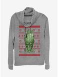 Marvel Guardians Of The Galaxy Groot Christmas Pattern Cowlneck Long-Sleeve Womens Top, GRAY HTR, hi-res