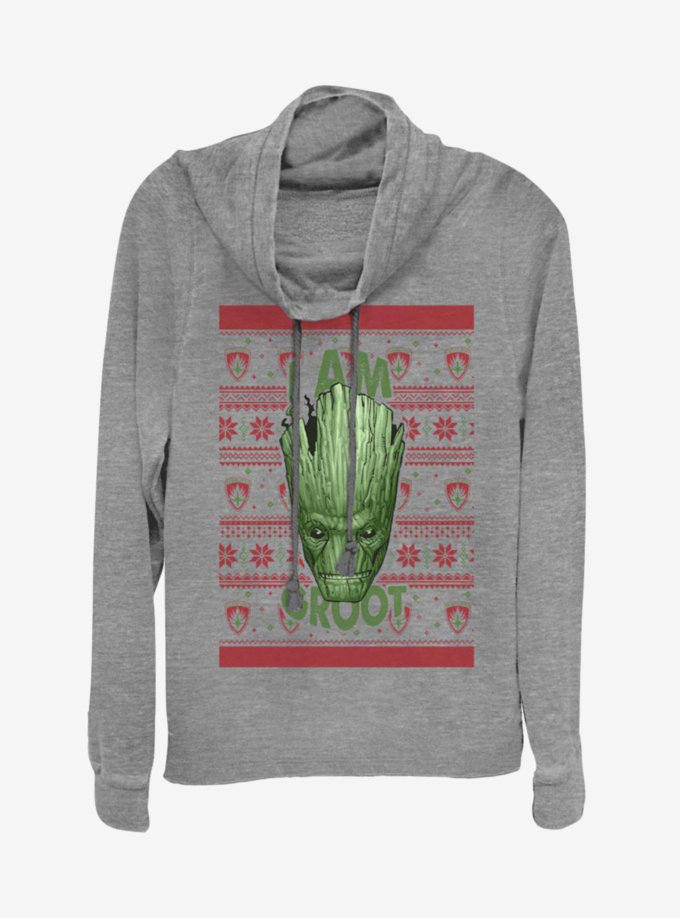 Marvel Guardians Of The Galaxy Groot Christmas Pattern Cowlneck Long-Sleeve Womens Top, , hi-res