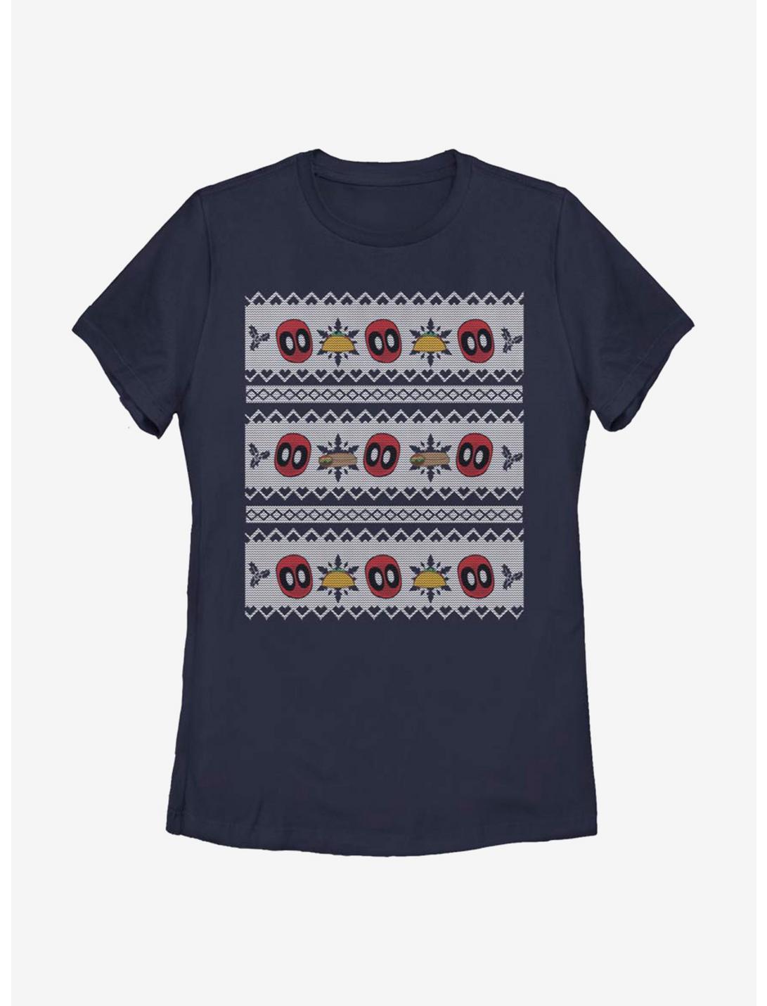 Marvel Deadpool Christmas Pattern Womens T-Shirt, NAVY, hi-res