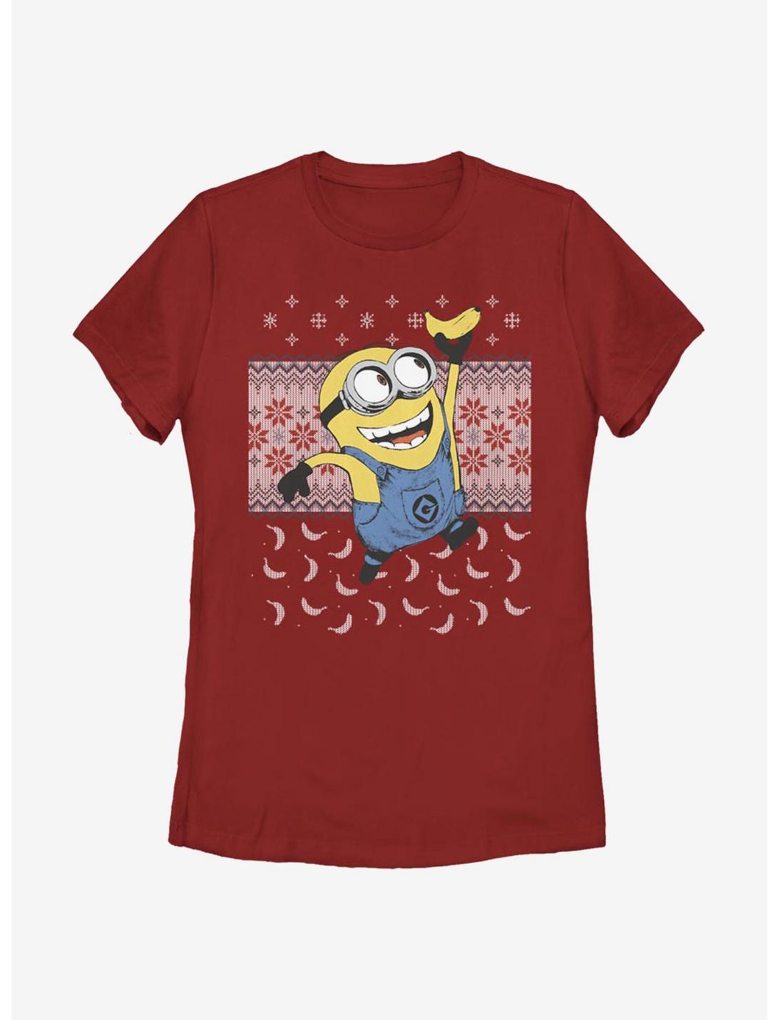 Plus Size Despicable Me Minions Banana Christmas Pattern Womens T-Shirt, RED, hi-res