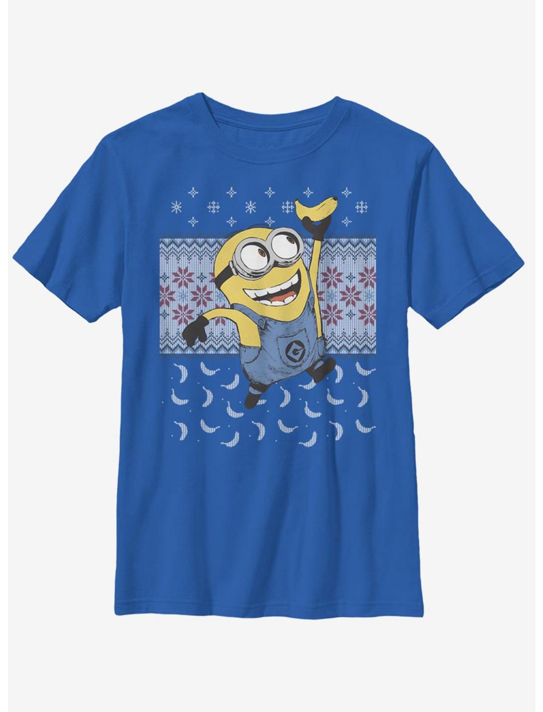 Despicable Me Minions Banana Christmas Pattern Youth T-Shirt, ROYAL, hi-res