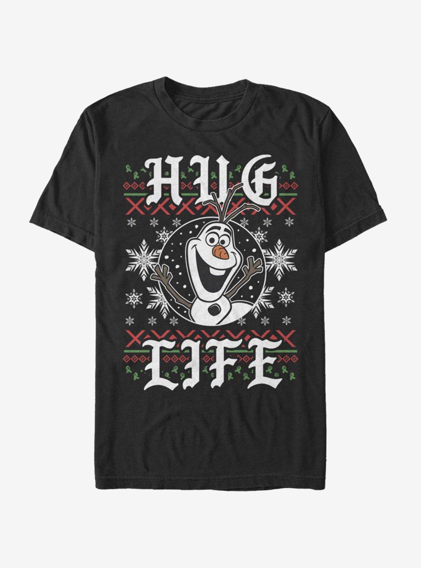 Disney Frozen Hug Life Olaf Christmas Pattern T-Shirt, BLACK, hi-res