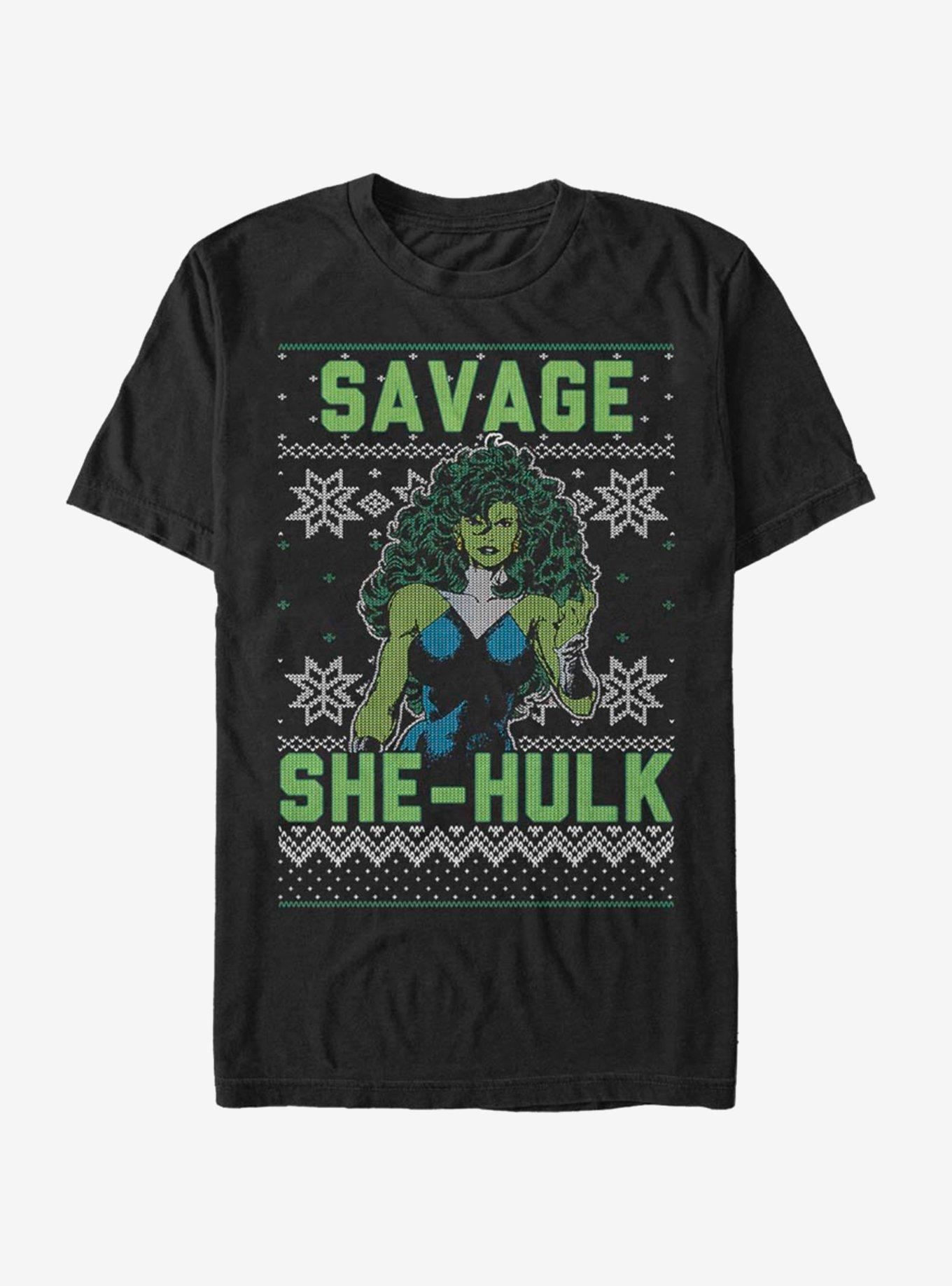Marvel Hulk She-Hulk Christmas Pattern T-Shirt, BLACK, hi-res