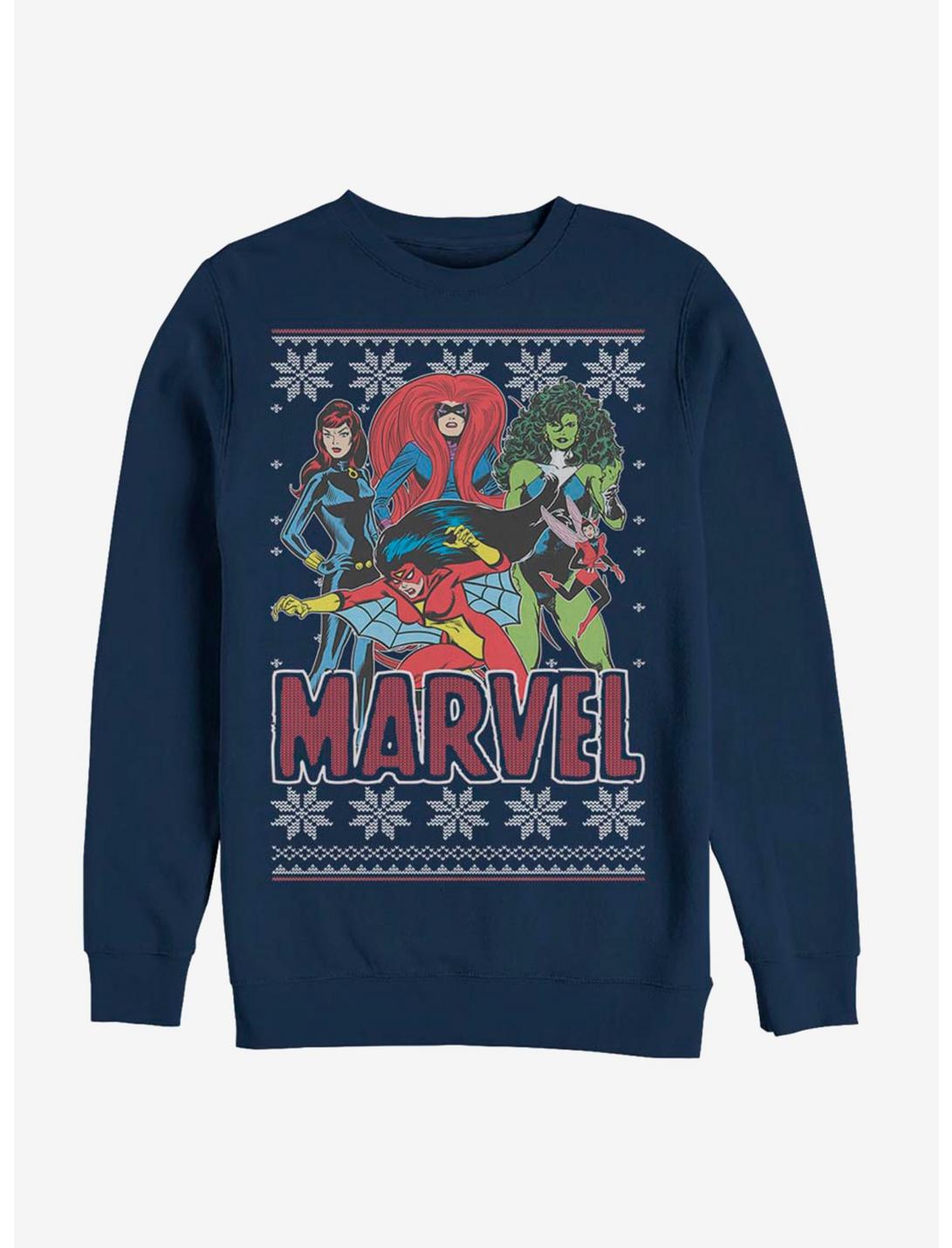Marvel Heroines Christmas Pattern Sweatshirt, NAVY, hi-res