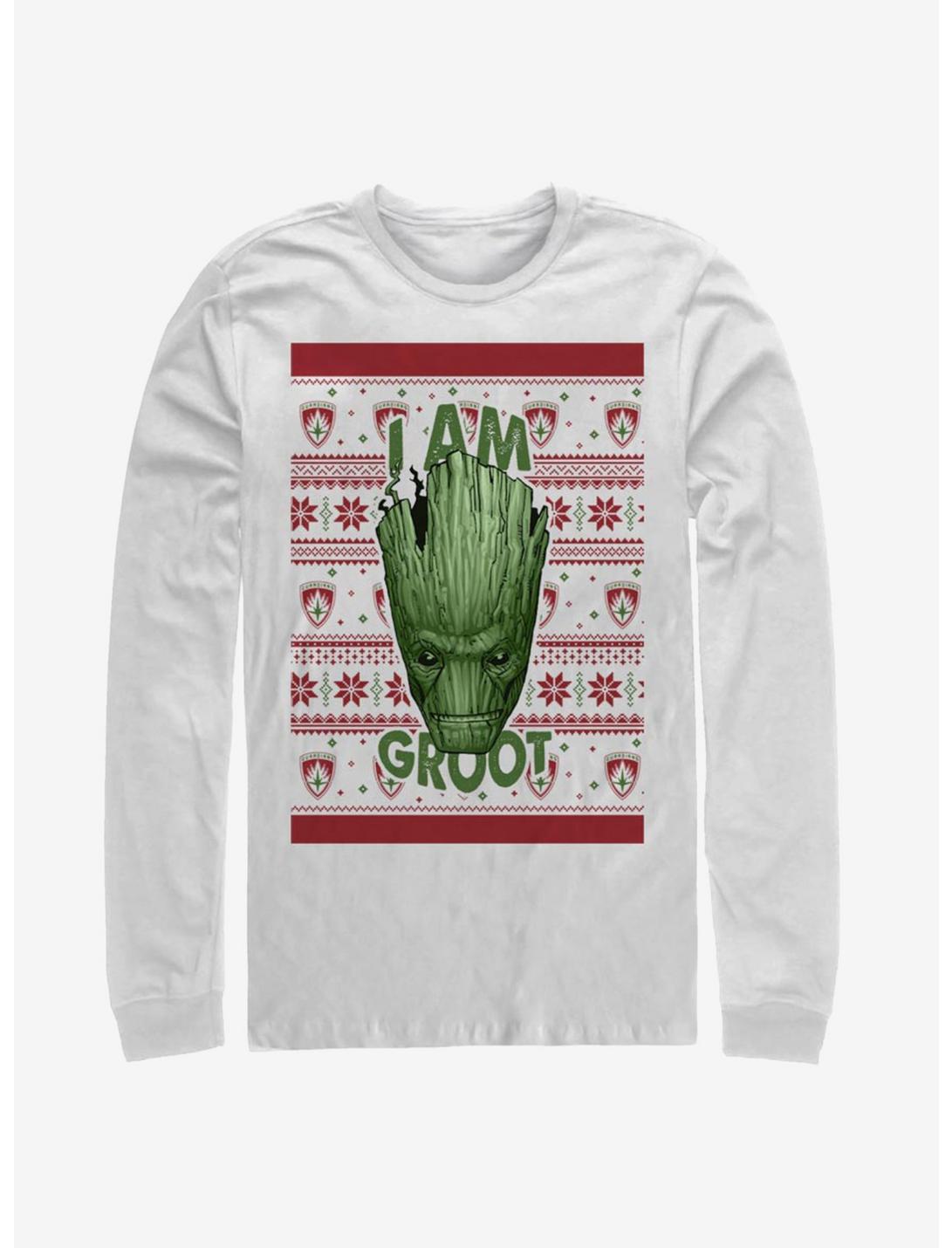 Marvel Guardians Of The Galaxy Groot Christmas Pattern Long-Sleeve T-Shirt, WHITE, hi-res