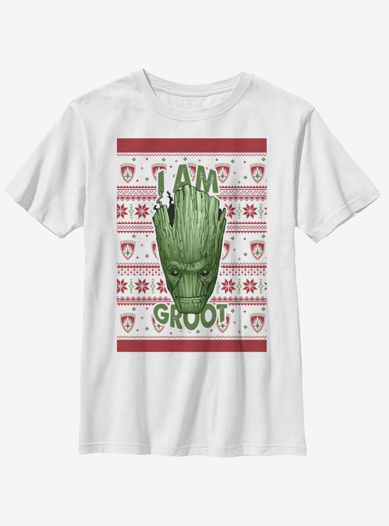 Marvel Guardians Of The Galaxy Groot Christmas Pattern Youth T-Shirt, WHITE, hi-res