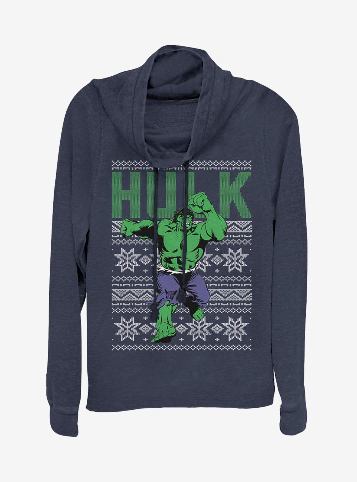 Marvel Hulk Christmas Pattern Cowlneck Long-Sleeve Womens Top, , hi-res