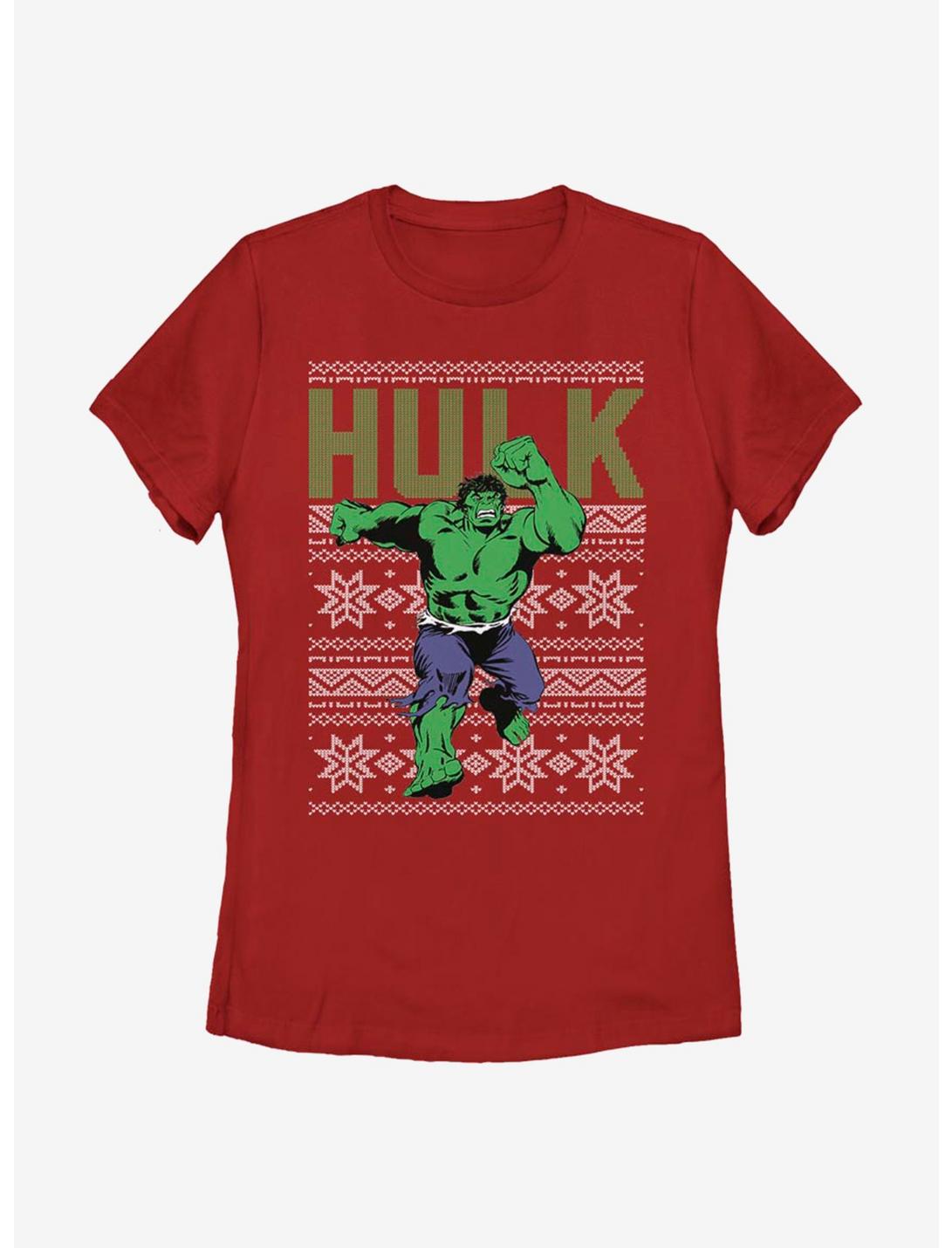 Marvel Hulk Christmas Pattern Womens T-Shirt, RED, hi-res