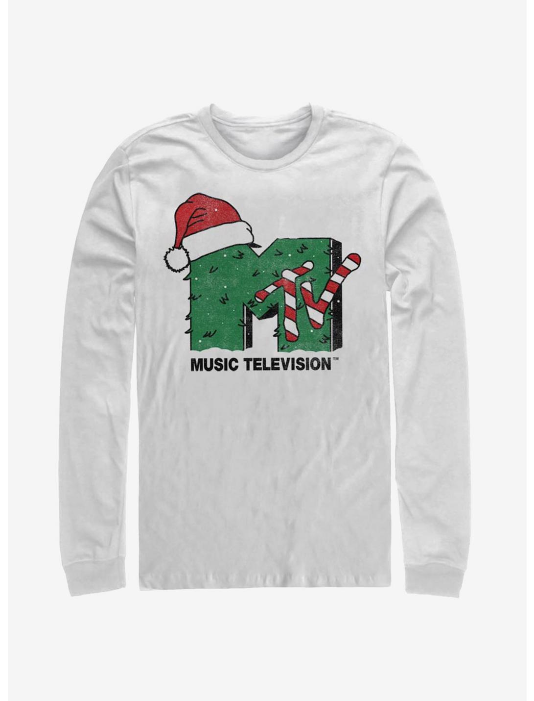 MTV Christmas Tree Snow Logo Long-Sleeve T-Shirt, WHITE, hi-res