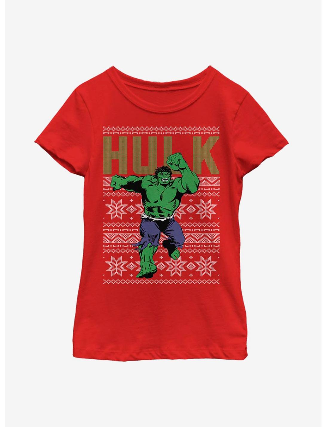 Marvel Hulk Christmas Pattern Youth Girls T-Shirt, RED, hi-res