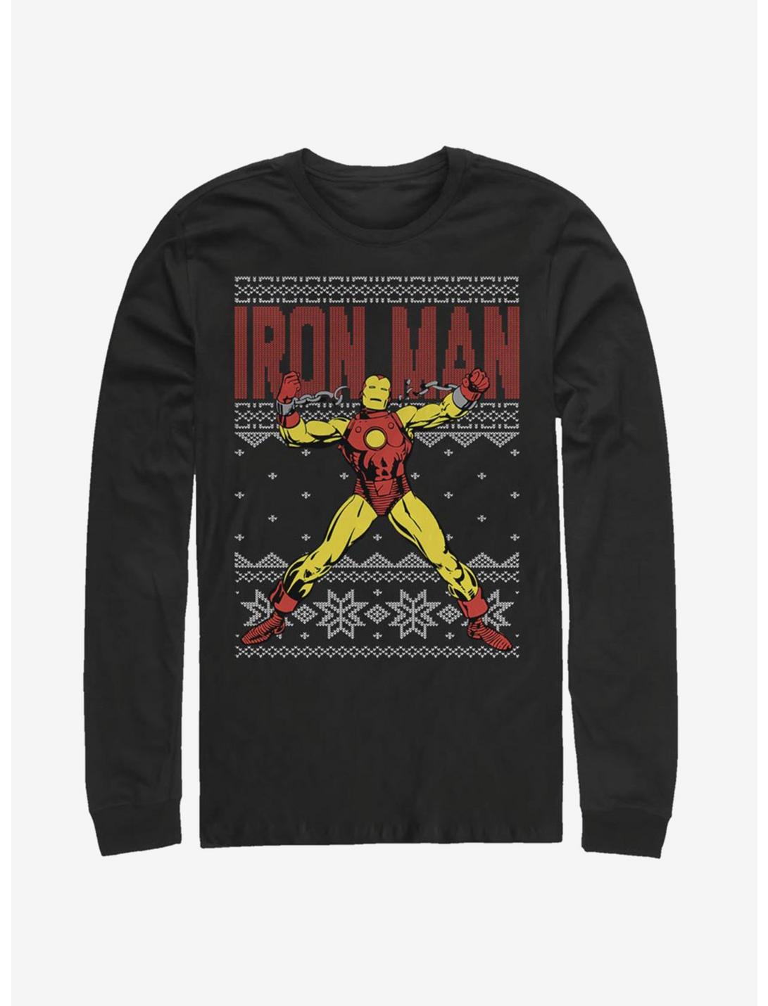 Marvel Iron Man Christmas Pattern Long-Sleeve T-Shirt, BLACK, hi-res