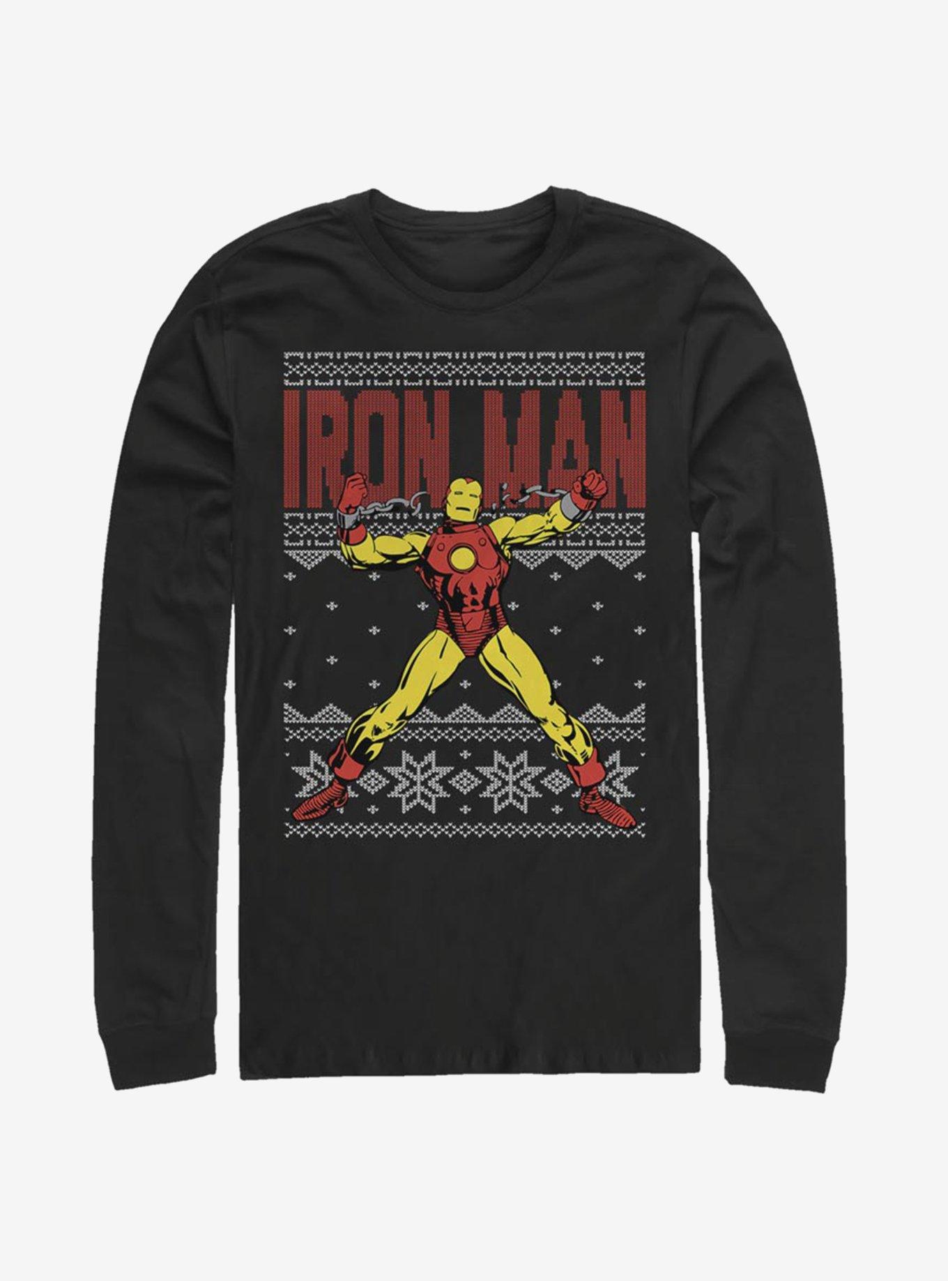 Marvel Iron Man Christmas Pattern Long-Sleeve T-Shirt, BLACK, hi-res