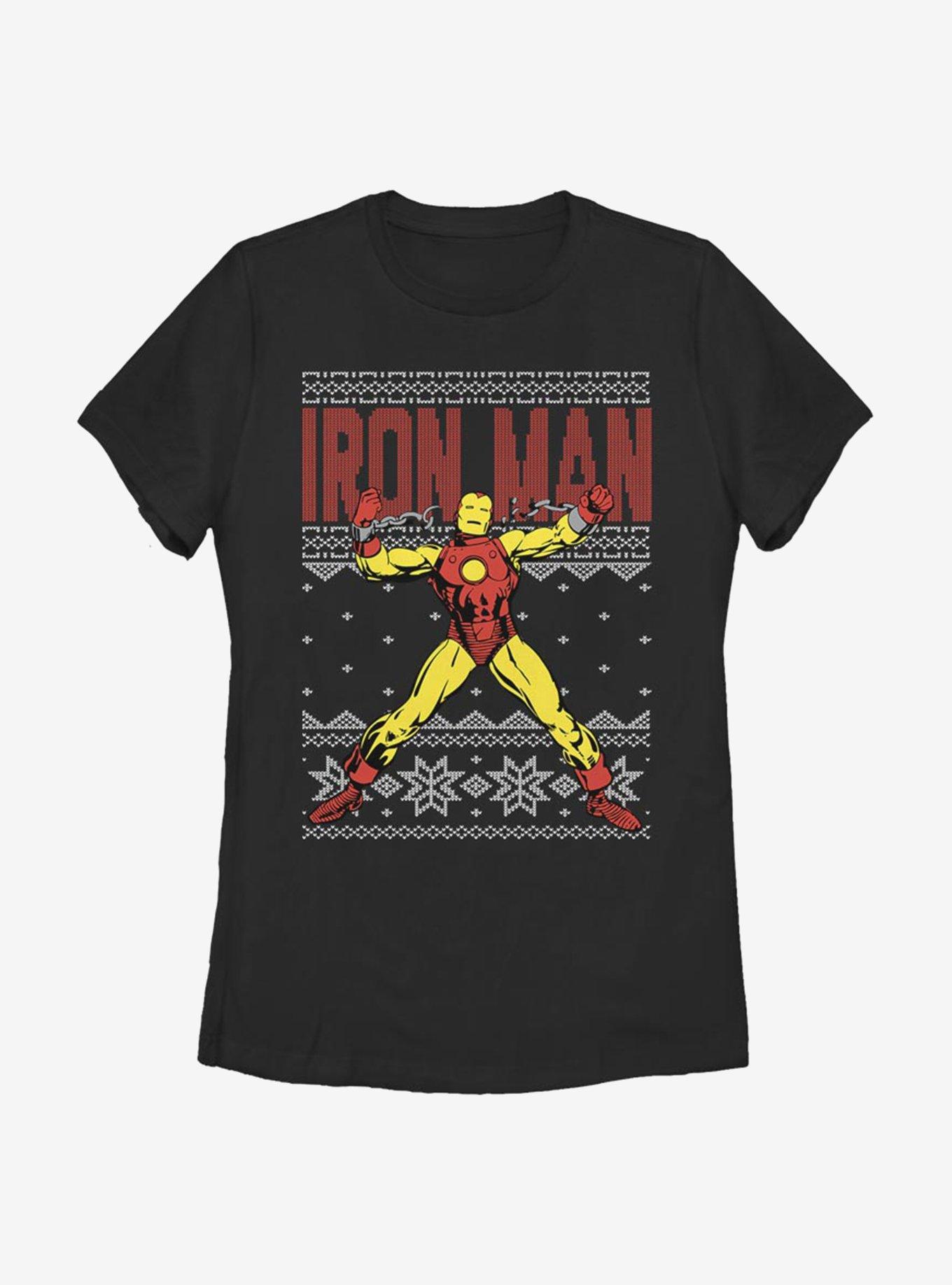 Marvel Iron Man Christmas Pattern Womens T-Shirt, BLACK, hi-res