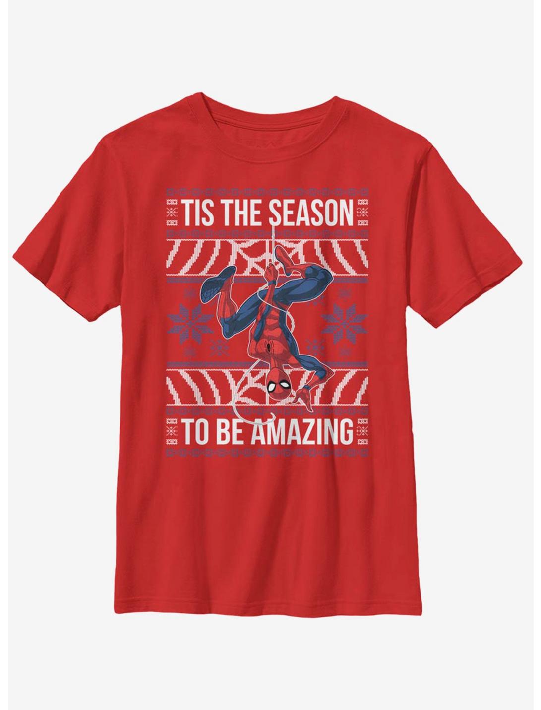 Marvel Spider-Man Amazing Christmas Pattern Youth T-Shirt, RED, hi-res