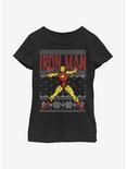 Marvel Iron Man Christmas Pattern Youth Girls T-Shirt, BLACK, hi-res