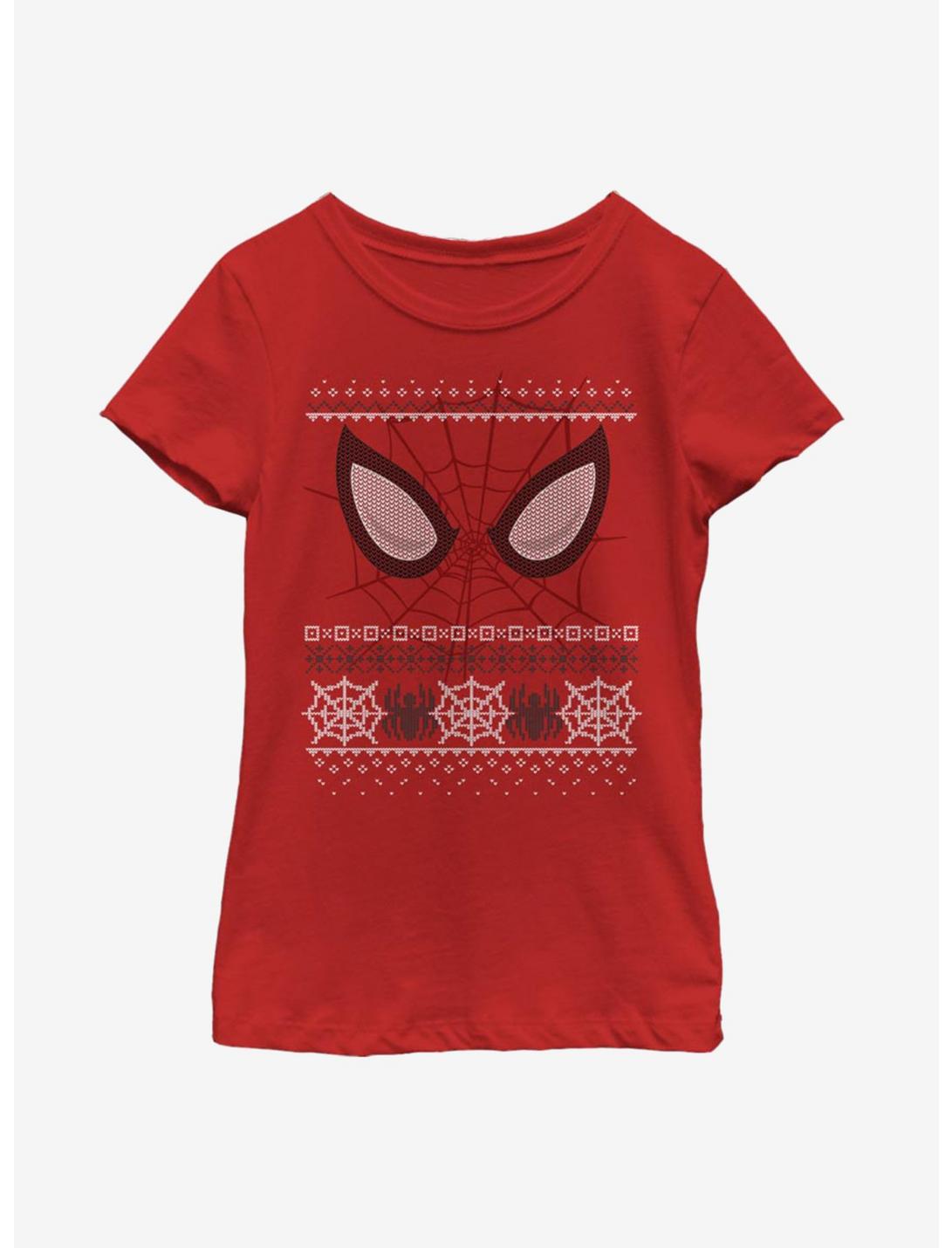 Marvel Spider-Man Christmas Pattern Eyes Youth Girls T-Shirt, RED, hi-res