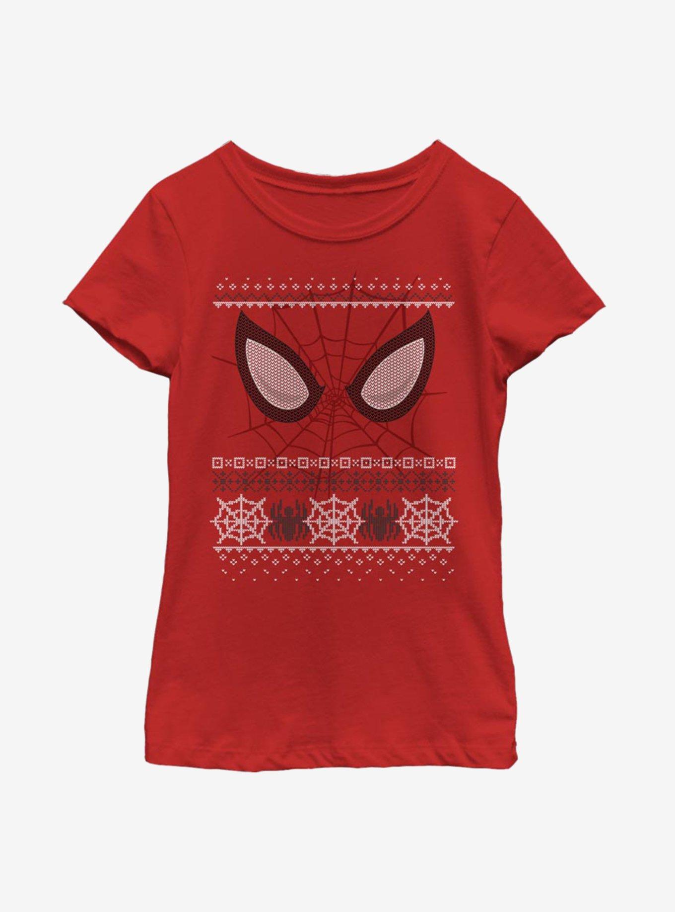 Marvel Spider-Man Christmas Pattern Eyes Youth Girls T-Shirt, , hi-res