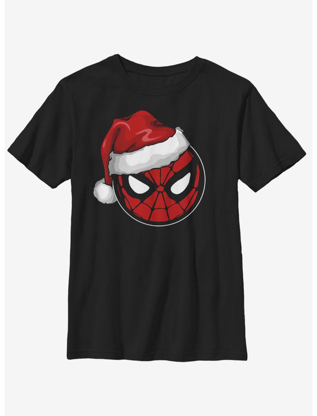 Marvel Spider-Man Spidey Santa Hat Youth T-Shirt, BLACK, hi-res