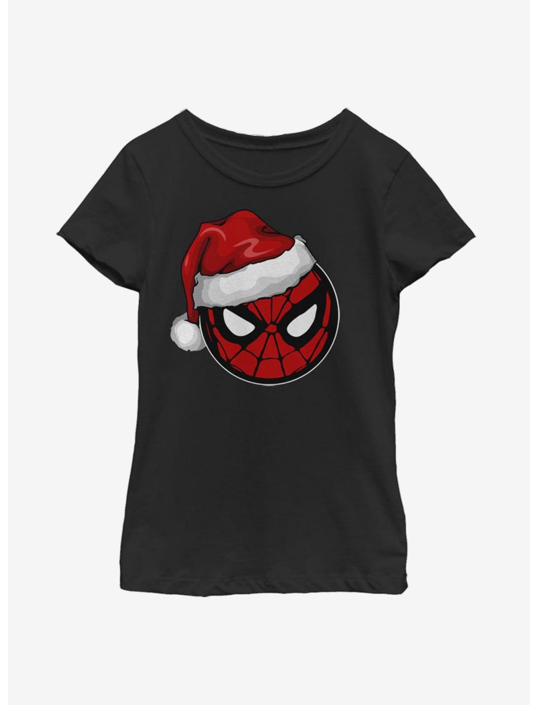 Marvel Spider-Man Spidey Santa Hat Youth Girls T-Shirt, BLACK, hi-res
