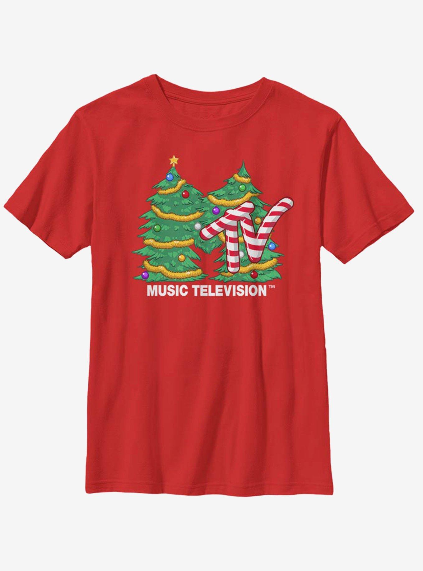 MTV Christmas Tree Logo Youth T-Shirt, RED, hi-res