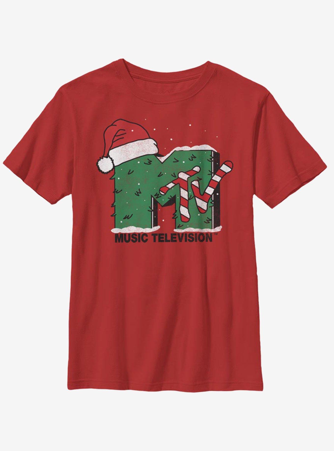 MTV Christmas Tree Snow Logo Youth T-Shirt, , hi-res