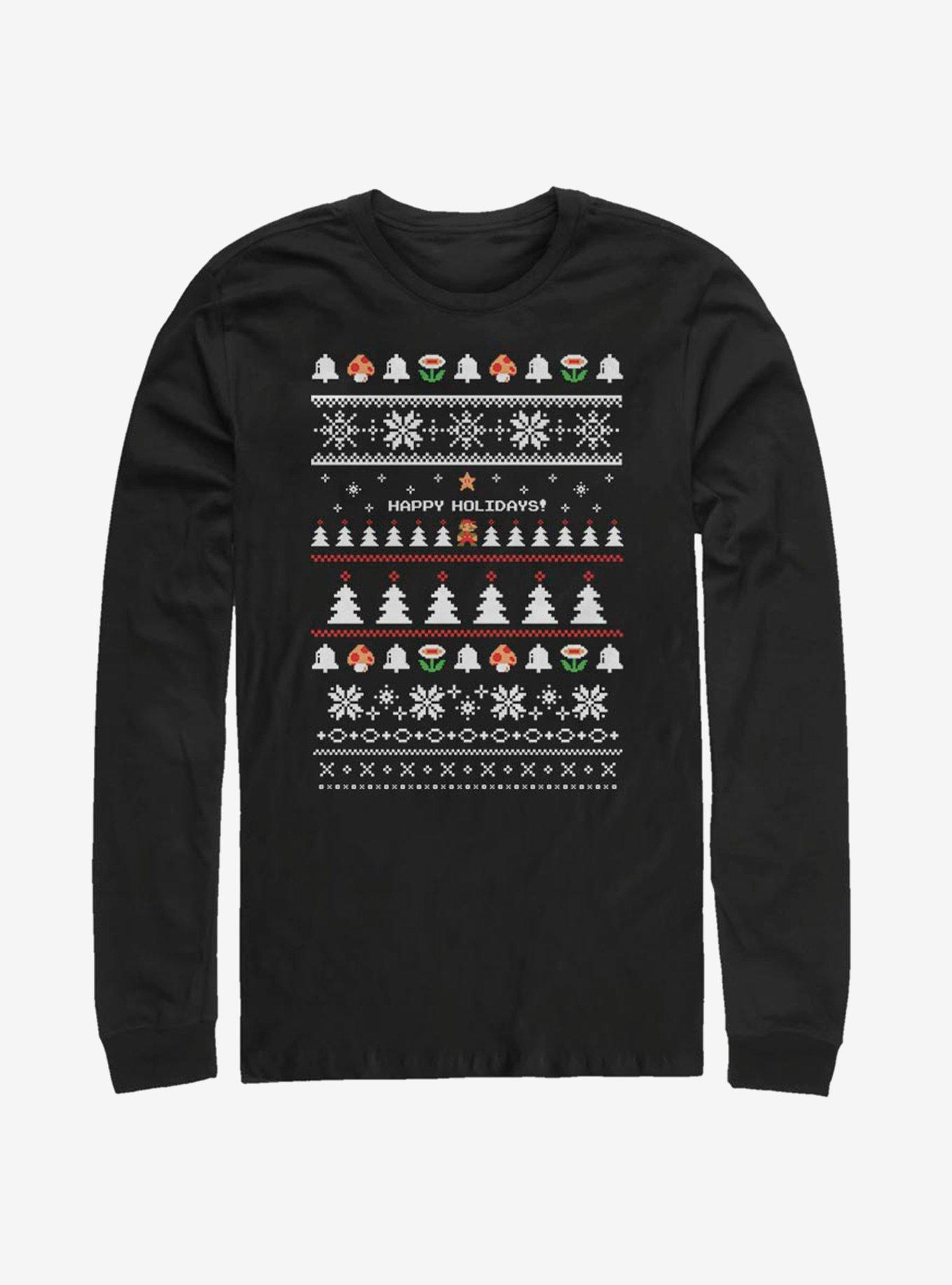 Nintendo Super Mario Happy Holidays Christmas Pattern Long-Sleeve T-Shirt, , hi-res