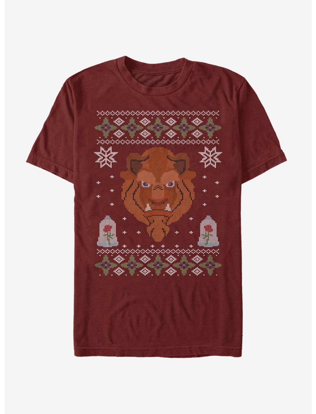 Disney Beauty And The Beast Christmas Pattern T-Shirt, CARDINAL, hi-res