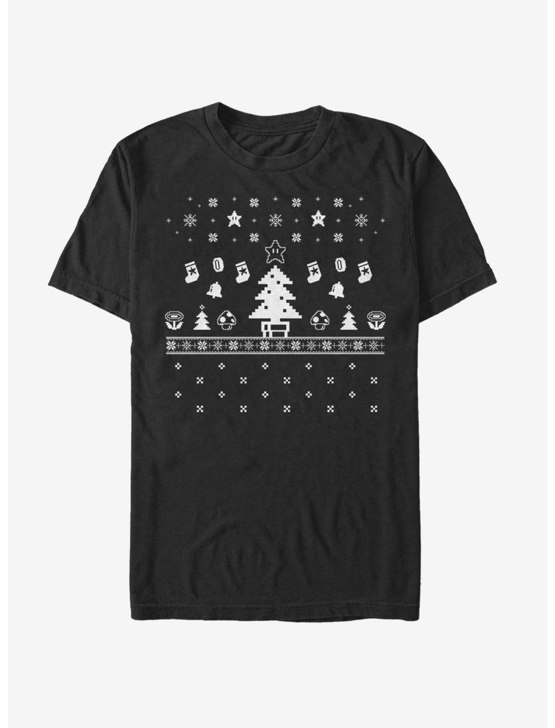 Nintendo Super Mario White Christmas T-Shirt, BLACK, hi-res