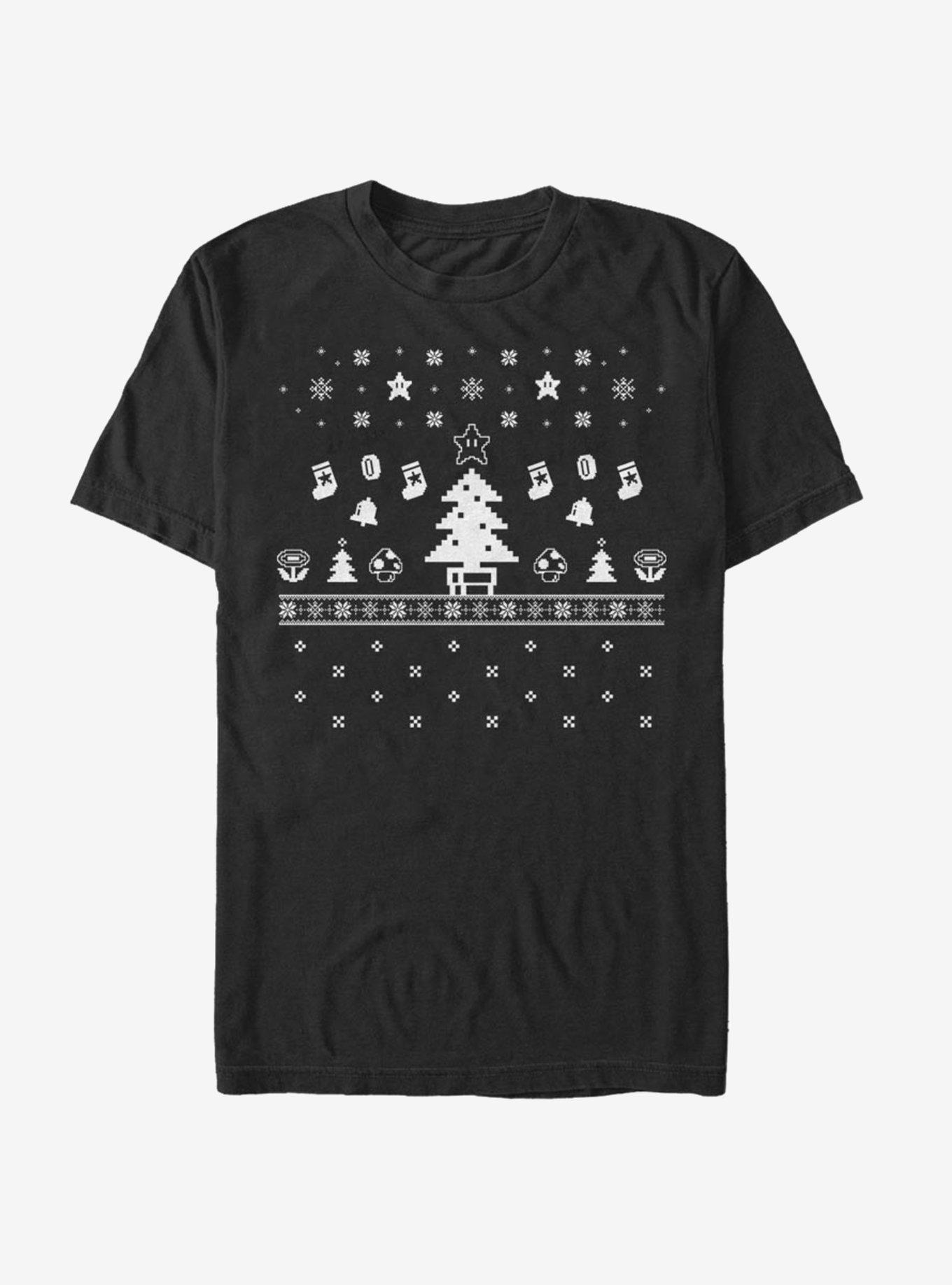 Nintendo Super Mario White Christmas T-Shirt, BLACK, hi-res