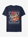 Nintendo Super Mario Wreath Bowser Christmas Pattern T-Shirt, NAVY, hi-res