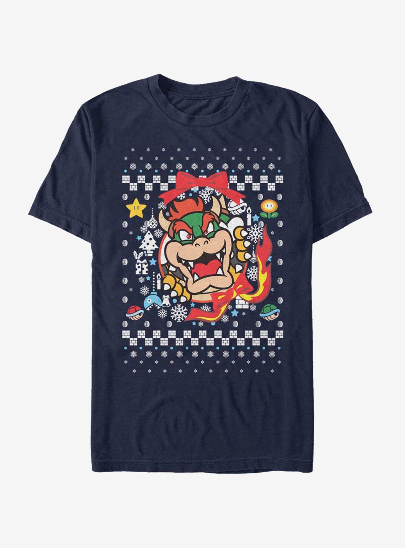 Nintendo Super Mario Wreath Bowser Christmas Pattern T-Shirt, , hi-res