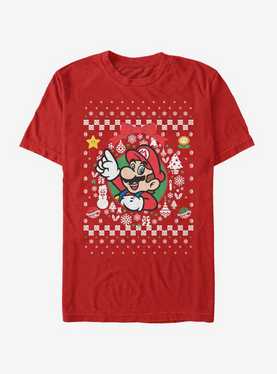 Nintendo Super Mario Wreath Mario Christmas Pattern T-Shirt, , hi-res