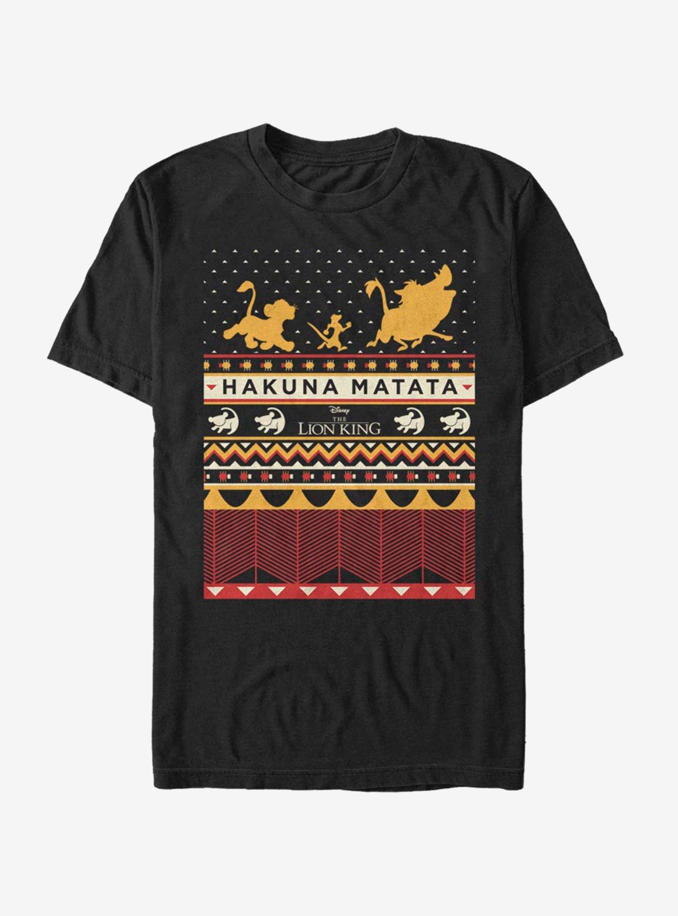 Disney The Lion King Hakuna Matata Christmas Pattern T-Shirt, BLACK, hi-res