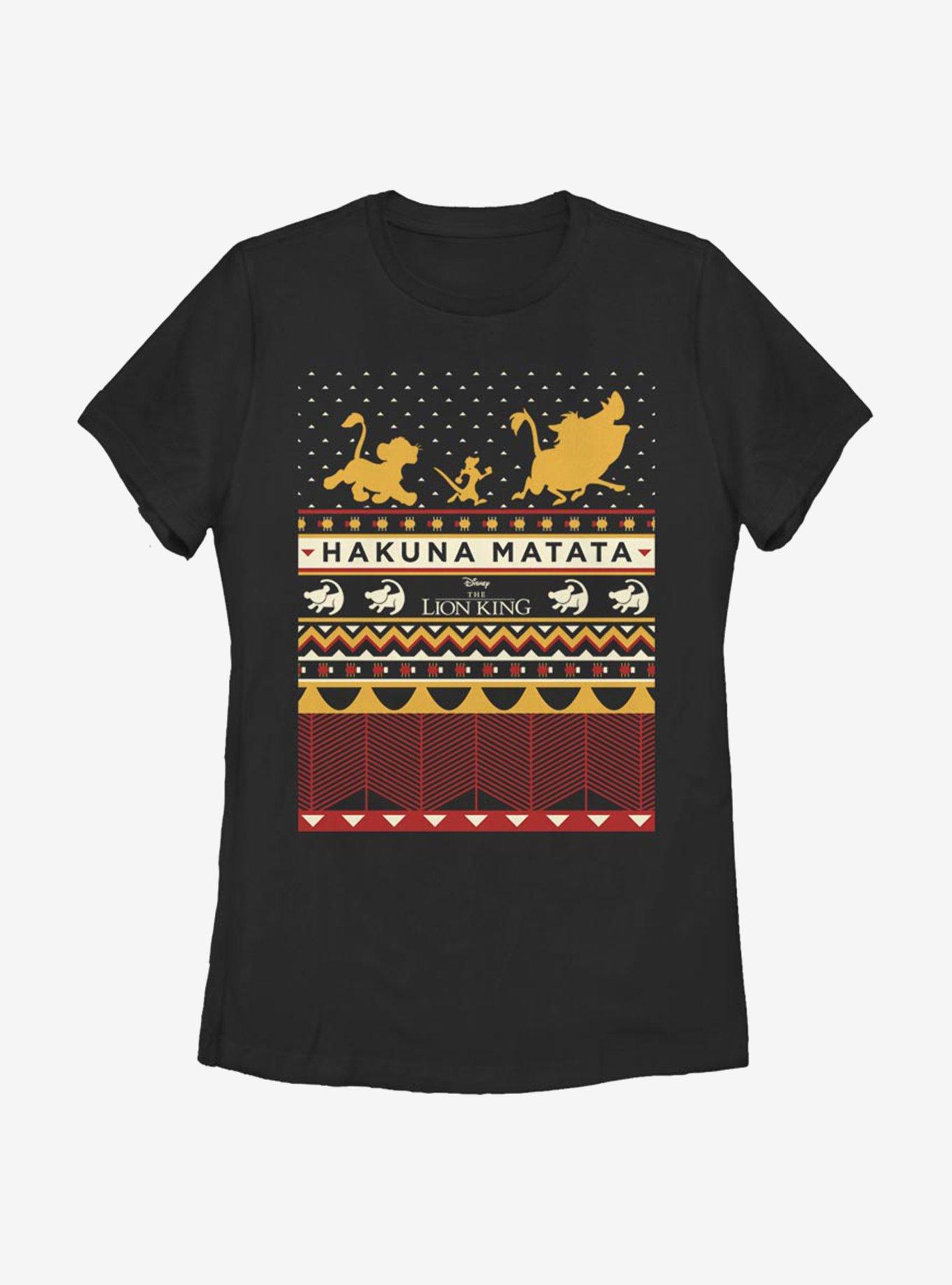Disney The Lion King Hakuna Matata Christmas Pattern Womens T-Shirt, BLACK, hi-res