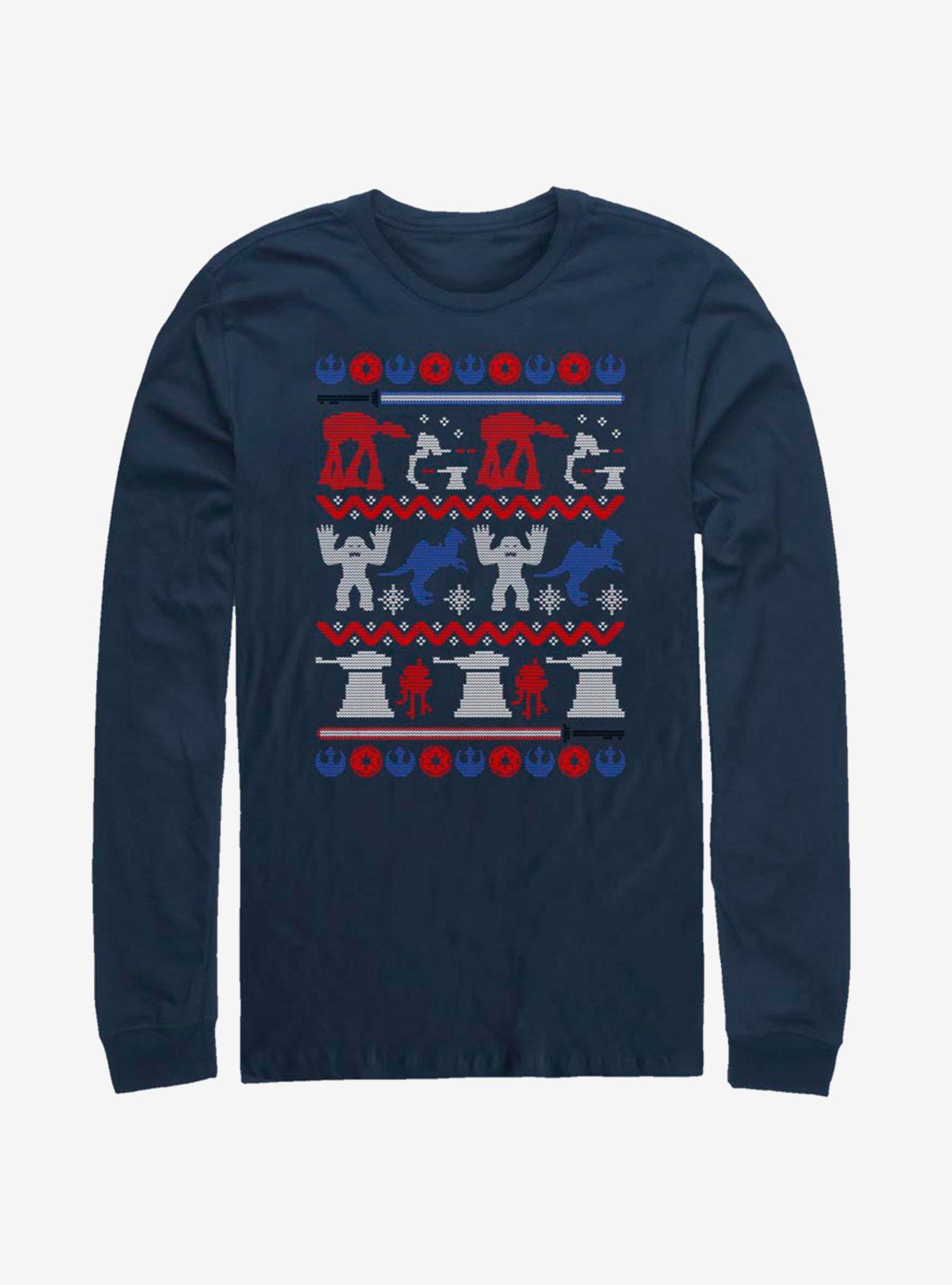 Star Wars Hoth Christmas Pattern Long-Sleeve T-Shirt, NAVY, hi-res