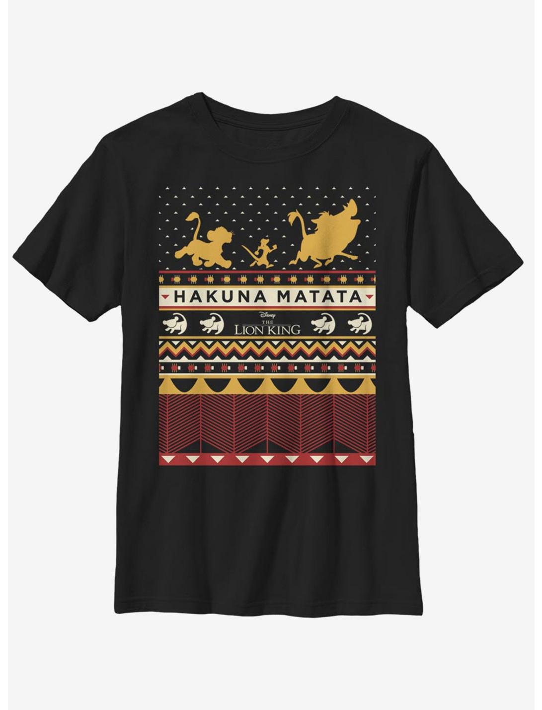 Disney The Lion King Hakuna Matata Christmas Pattern Youth T-Shirt, BLACK, hi-res