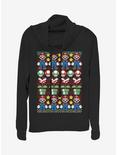 Nintendo Super Mario Christmas Pattern Cowlneck Long-Sleeve Womens Top, BLACK, hi-res