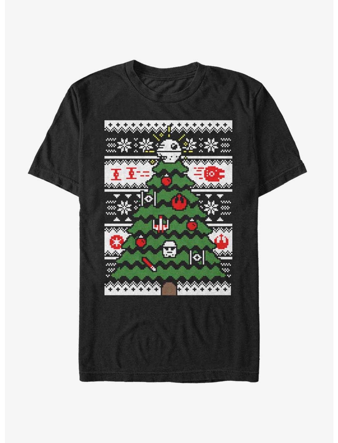 Star Wars Galactic Tree Christmas Pattern T-Shirt, BLACK, hi-res