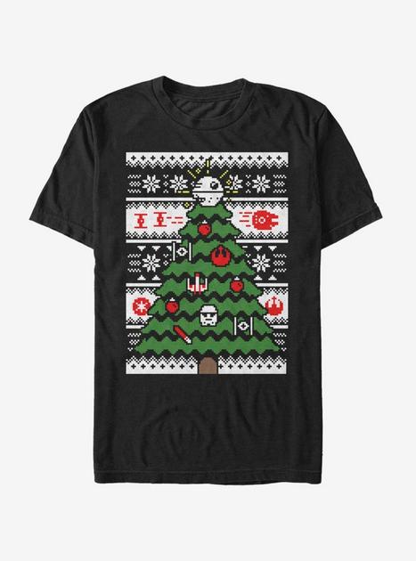 Star Wars Galactic Tree Christmas Pattern T-Shirt - BLACK | BoxLunch