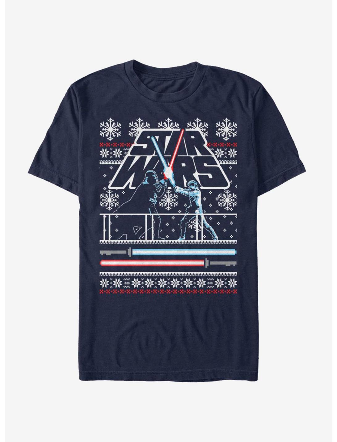 Star Wars Holiday Face Off Christmas Pattern T-Shirt, NAVY, hi-res
