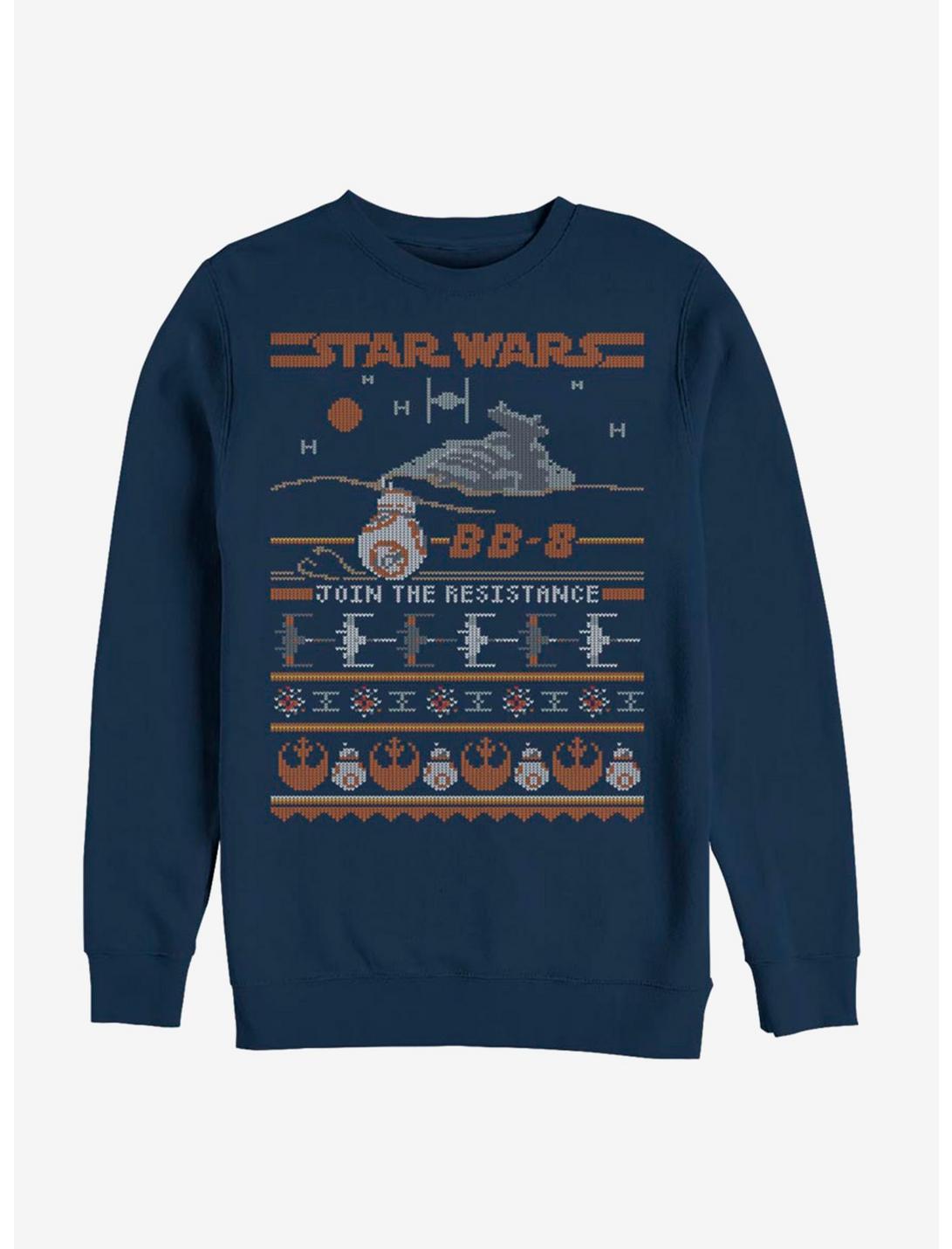 Star Wars Episode VII The Force Awakens BB-8 Resistance Christmas Pattern Sweatshirt, NAVY, hi-res