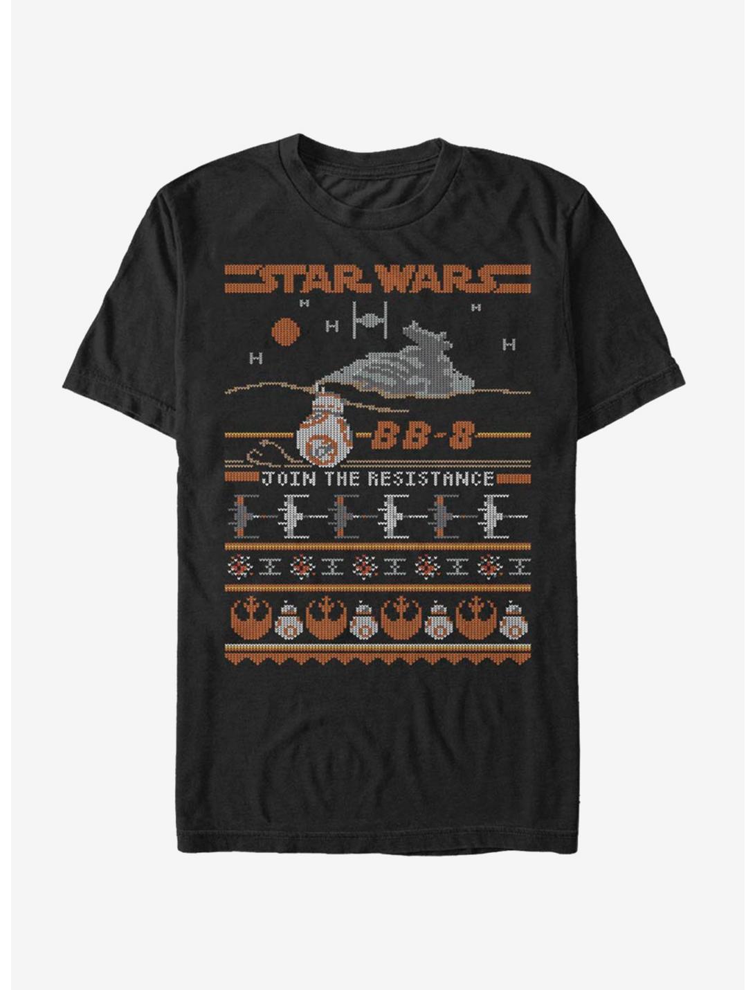 Star Wars Episode VII The Force Awakens BB-8 Resistance Christmas Pattern T-Shirt, BLACK, hi-res